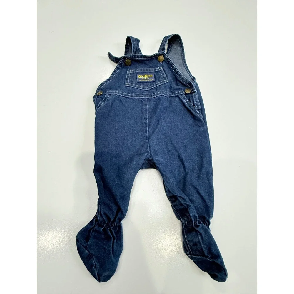 Vintage OshKosh Bgosh Blue Denim Footed Overalls Vestbak Infant 3/6 Months